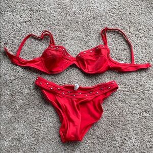 Karla Colette Vibrant Red Bikini with Stud Accents